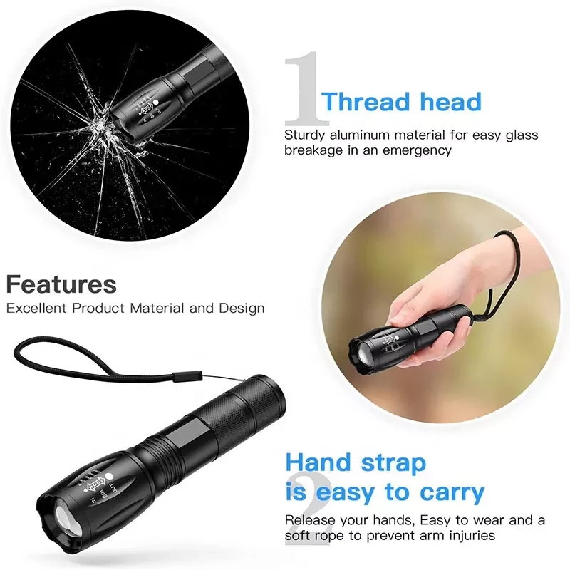 Super-Bright 90000LM LED Tactical Flashlight 5 Modes Zoomable Torch