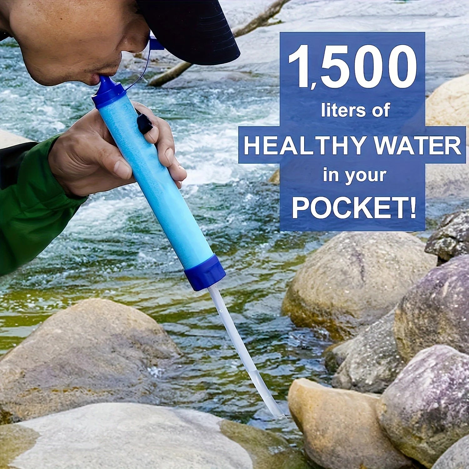 Personal water filtration straw for emergency survival and outdoor use