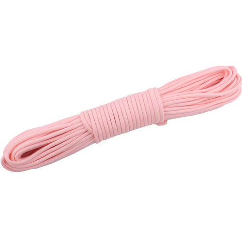 Pink rope coiled on a white background