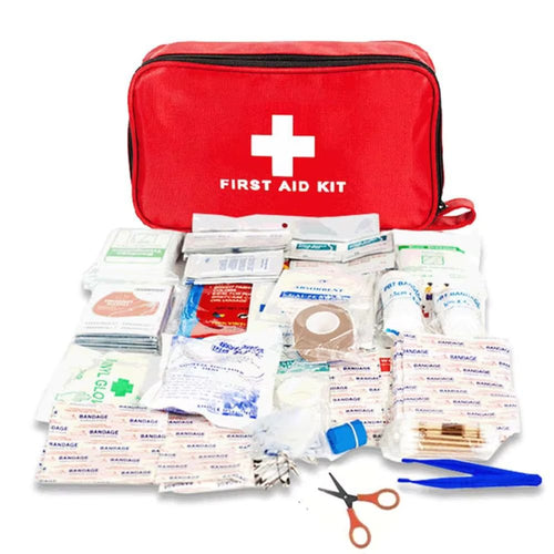 First aid kit with various supplies on a white background-188 pcs